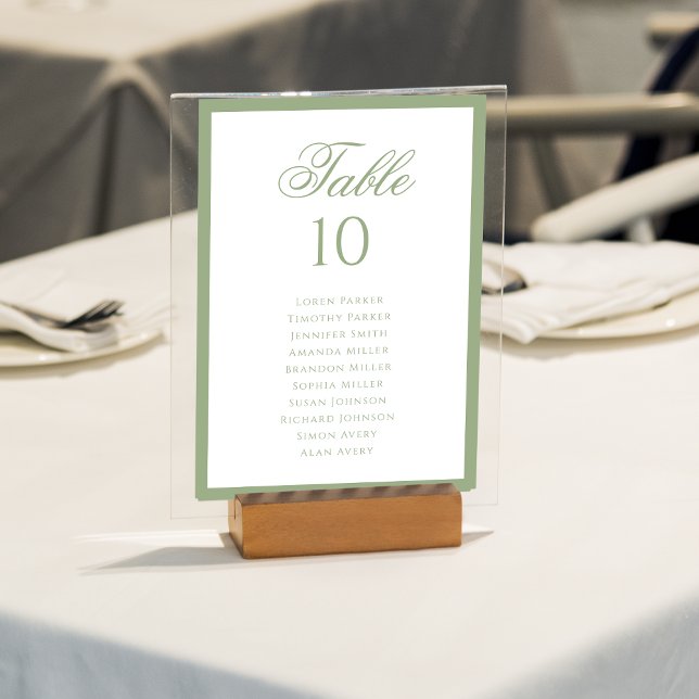Formal Classic Sage Green Wedding Seating Chart Tischnummer (Von Creator hochgeladen)