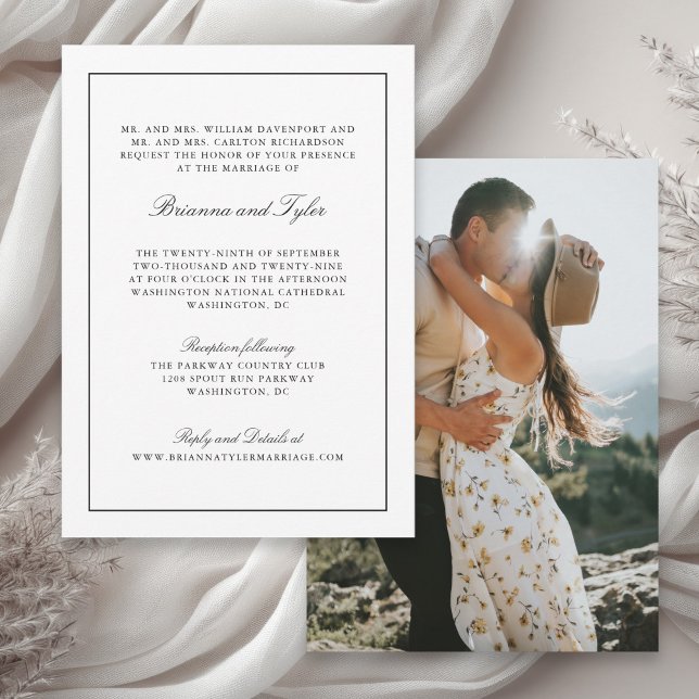 Formal Classic Script Black Border UAWG Wedding Einladung (Available in both printed and digital download format.)