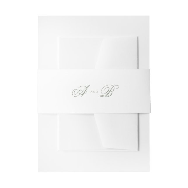 Formal Classic White & Sage Green Script Wedding Einladungsbanderole (Vorderseite Beispiel)