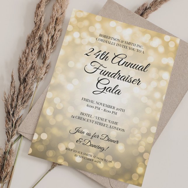 Formal Corporate Fundraiser Gala Gold Lights Einladung (Formal Corporate Fundraiser Gala Gold Lights Invitation)
