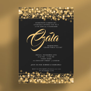 Formal Corporate Gala Ball Gold Glam Lights Einladung