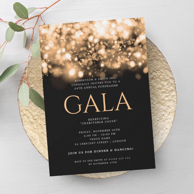 Formal Corporate Gala Ball Gold Glühbirnen Einladung (Formal Corporate Gala Ball Gold Sparkle Lights Invitation)