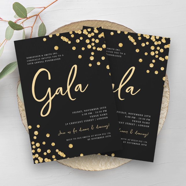 Formal Corporate Gala Gold Glitzer Confetti Black Einladung (Formal Corporate Gala Gold Glitter Confetti Black Invitation)