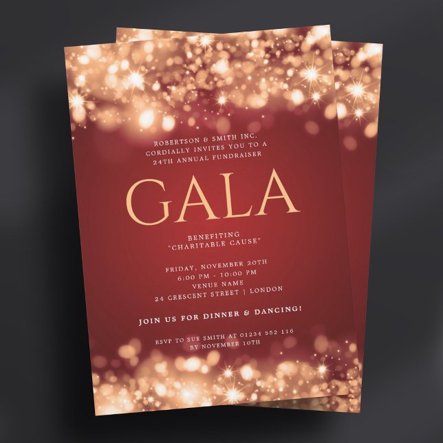 Formal Corporate Gala Red Gold Lichter Einladung (Formal Corporate Gala Red Gold Sparkling Lights Invitation)