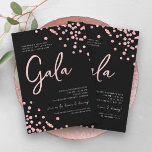 Formal Corporate Gala Rose Gold Confetti Black Einladung