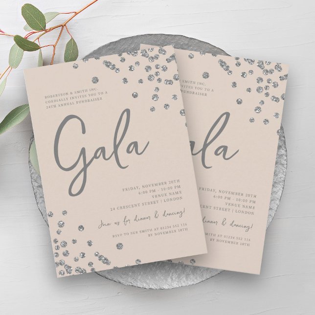 Formal Corporate Gala Silver Confetti Champagne Einladung (Formal Corporate Gala Silver Confetti Champagne Invitation)
