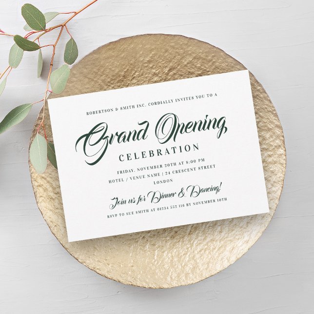 Formal Corporate Grand Opening Green & White Einladung (Formal Corporate Grand Opening Green & White Invitation)