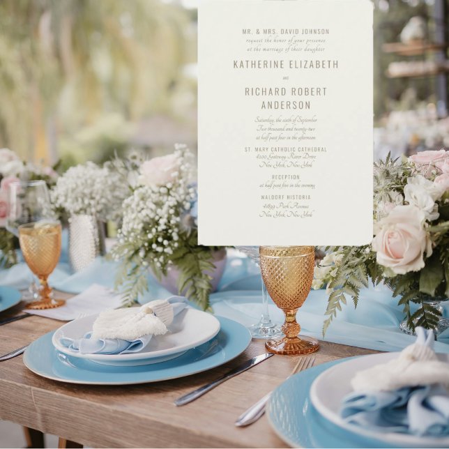 Formal Cream Gold Text Zwei Venue Bride Eltern Einladung (Von Creator hochgeladen)