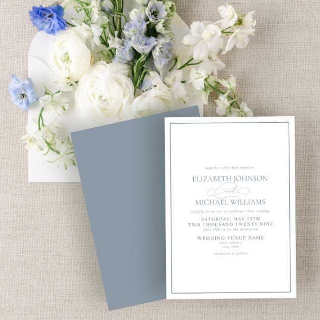 Formal Dusty Blue Classic Script Wedding Einladung (Von Creator hochgeladen)