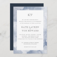 Formal Dusty Blue Watercolor Monogram Wedding