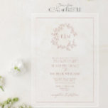 Formal Dusty Rose Leafy Wappen Monogram Wedding Acryleinladungen<br><div class="desc">Für das Ehepaar, das moderne Eleganz und eine raffinierte Liebe verkörpert, erweckt diese Hochzeitseinladung das Wesen von Anmut und Eleganz. Die weiche, staubige Rose, gepaart mit dem delikaten grünen Monogramm, schafft eine exquisite visuelle Erzählung, die die Geschichte zweier Herzen erzählt, die sich mit zeitloser Schönheit verbinden. Das minimalistische Monogramm, umgeben...</div>