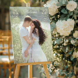 Formal Ecru Scrollwork Photo Wedding Welcome Acrylschild