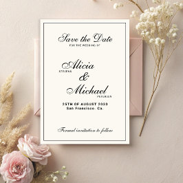 Formal elegant black and ivory classic wedding save the date