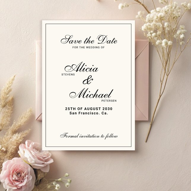Formal elegant black and ivory classic wedding save the date (Von Creator hochgeladen)