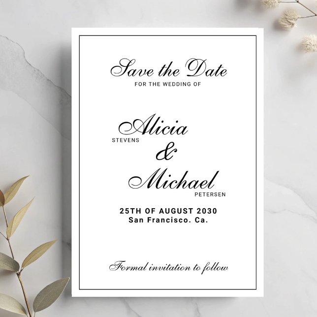 Formal elegant black and white classic wedding save the date (Von Creator hochgeladen)