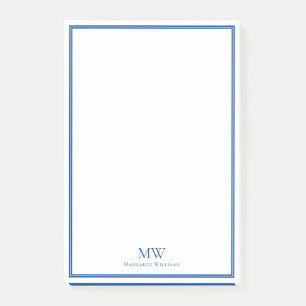 Formal Elegant Blue White Border Name Address Post-it Klebezettel
