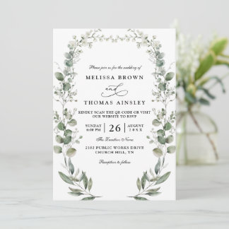 Formal Elegant Botanical Acrylic QR Code Wedding Einladung