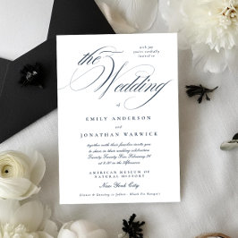 Formal Elegant Calligraphy Navy Blue The Wedding Einladung