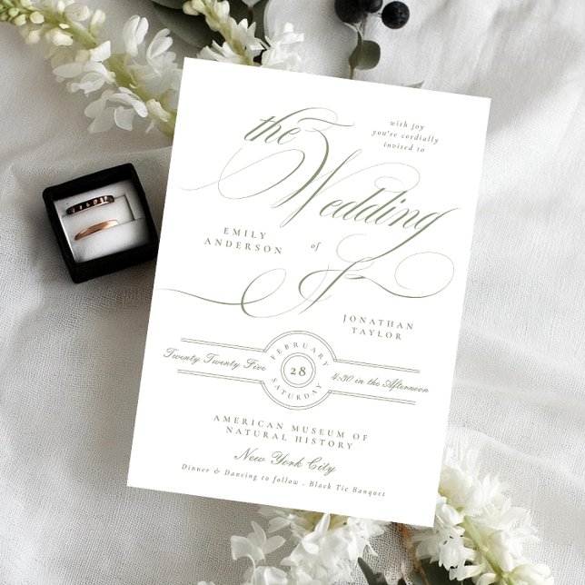 Formal Elegant Calligraphy Sage Green The Wedding Einladung (Von Creator hochgeladen)