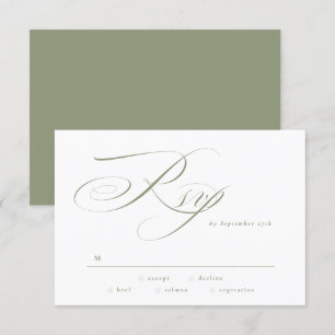 Formal Elegant Calligraphy Sage Green Wedding RSVP Karte