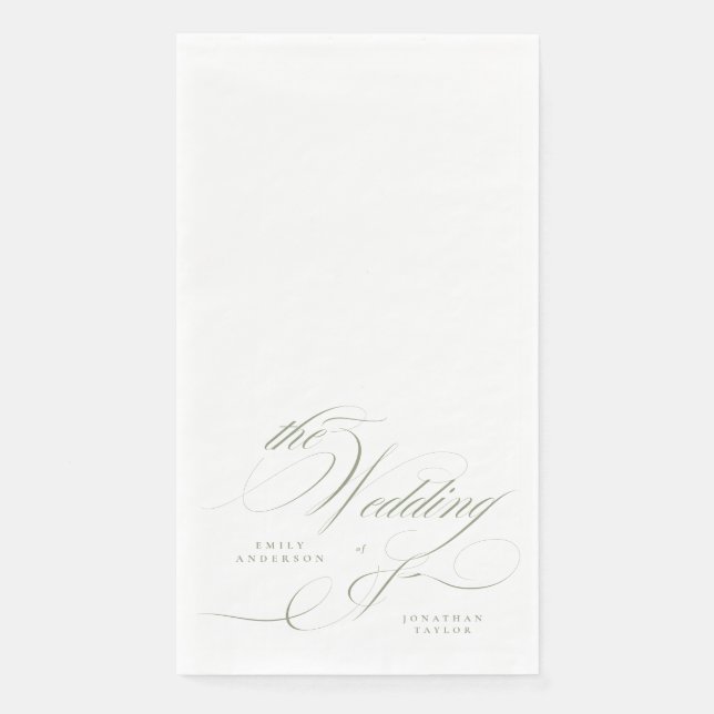 Formal Elegant Calligraphy Sage Green Wedding Serviette (Vorderseite)