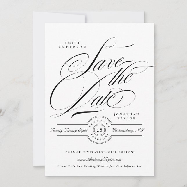 Formal Elegant Calligraphy Wedding Website Photo Save The Date (Vorderseite)