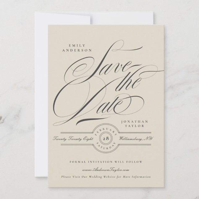 Formal Elegant Calligraphy Wedding Website Photo Save The Date (Vorderseite)