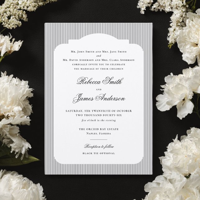Formal Elegant Classic Black Stripes Wedding Einladung (Von Creator hochgeladen)