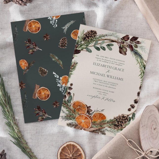 Formal Elegant Dark Boho Citrus Greenerity Wedding Einladung (Easily personalize this formal bohemian citrus invitation for the perfect fall or winter wedding)