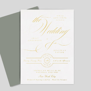 Formal Elegant Gold Calligraphy Gray White Wedding Folieneinladung