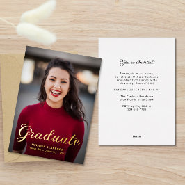 Formal Elegant Gold Script Photo Graduation Folieneinladung