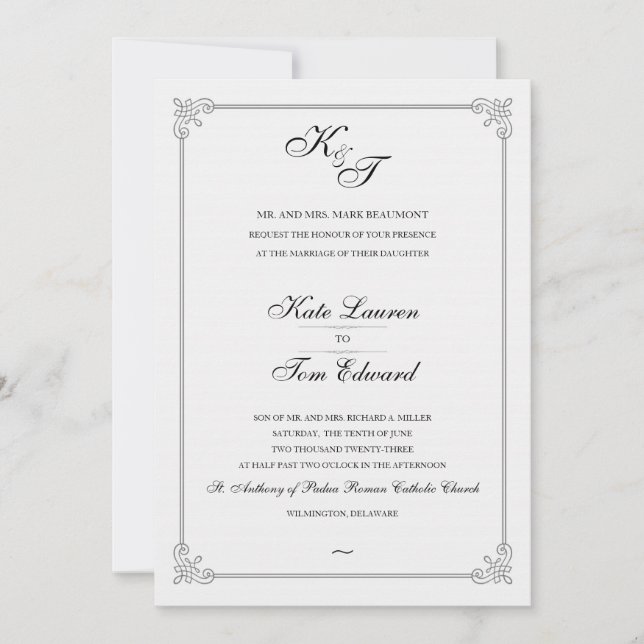 Formal Elegant Monogram | Einladung zur Hochzeit (Vorderseite)