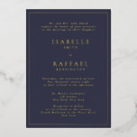 Formal Elegant Navy Multiple Location Wedding Folieneinladung<br><div class="desc">Formal elegante Navy Blue Multiple Location Wedding All Gold Foil Pressed Einladung Vorlage</div>