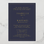 Formal Elegant Navy Multiple Location Wedding Folieneinladung<br><div class="desc">Formal elegante Navy Blue Multiple Location Wedding All Gold Foil Pressed Einladung Vorlage</div>