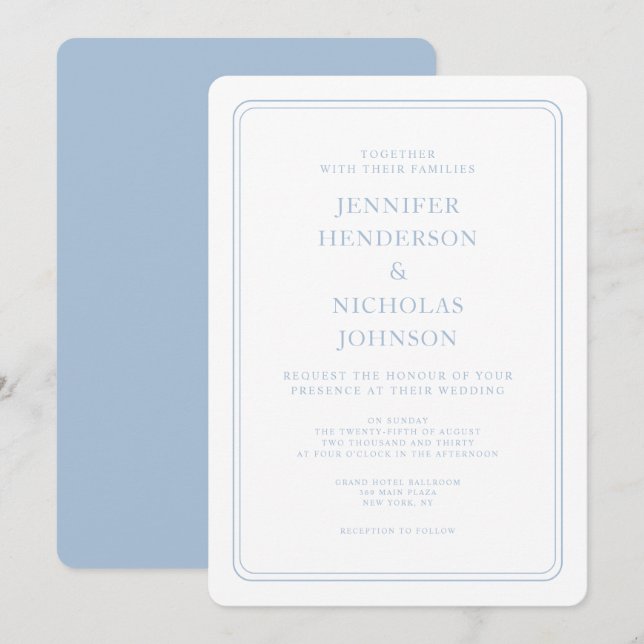 Formal Elegant Powder Blue Wedding Einladung (Vorne/Hinten)
