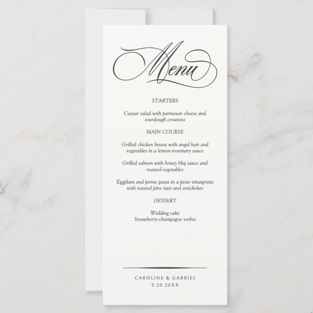 Formal Elegant Script Wedding Menu (Vorderseite)
