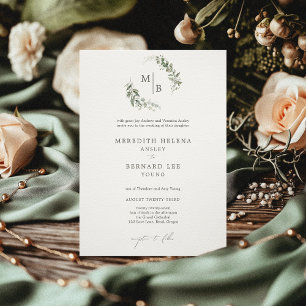Formal Elegante Botanische Monogramm-Hochzeit Einladung