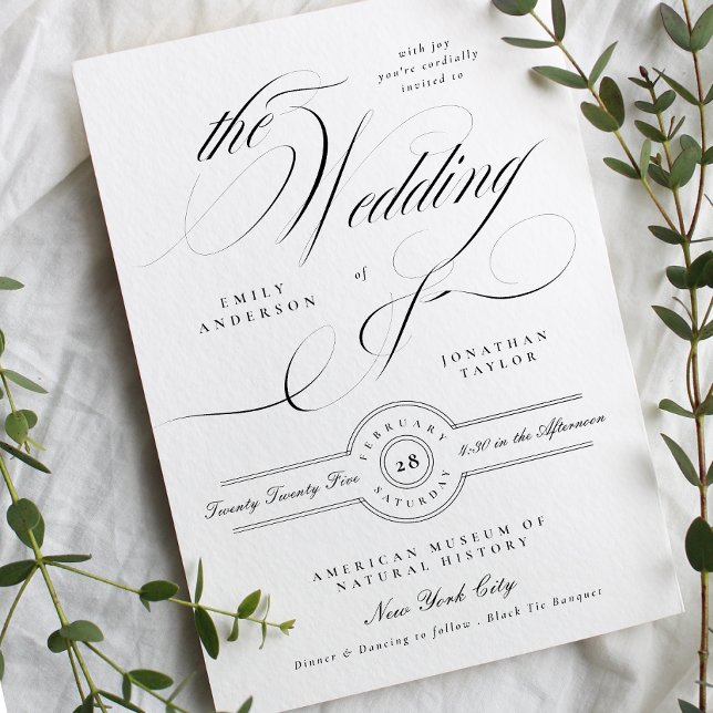 Formal Elegante Calligrafy Black Krawatte Hochzeit Einladung (Von Creator hochgeladen)