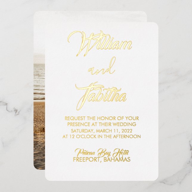 Formal Elegante Hochzeitsreise Folieneinladung (Vorderseite/Rückseite)