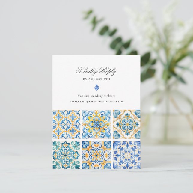 Formal elegante italienische Tiles Wedding Online  Begleitkarte (Stehend Vorderseite)