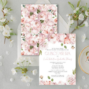 Formal Elegante Rosa Blütenbraun Quinceanera Einladung