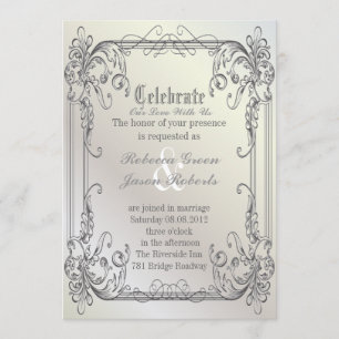 Formal elegante Wirbel Pearl White Vintage Hochzei Einladung