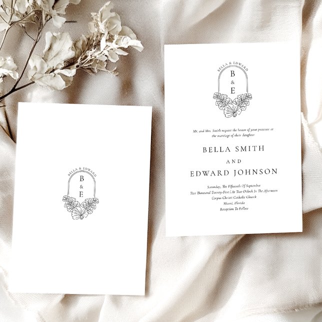 Formal Elegantes Schwarz-weißes Wappen Hochzeit Einladung (Von Creator hochgeladen)