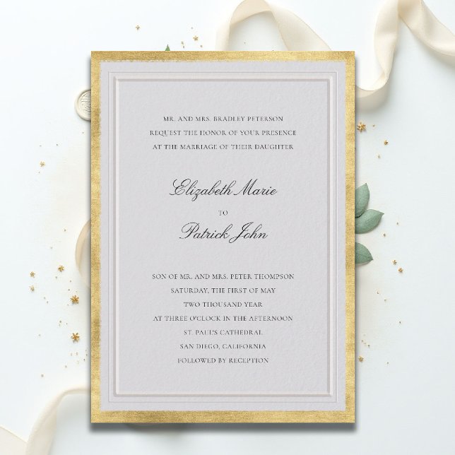 Formal Elevated Gold Ivory Modern Classic Wedding Einladung (formal traditional wedding invitation modern classic double frame ballroom gold ivory black white)