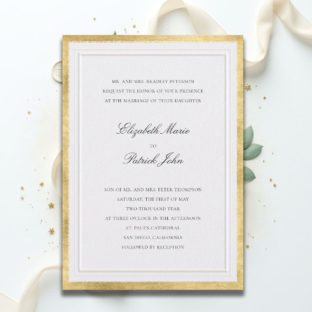 Formal Elevated Gold Pearl Modern Classic Wedding Einladung (formal traditional wedding invitation modern classic double frame ballroom black gold pearl white)