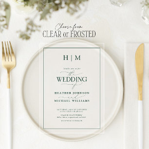 Formal Emerald Green Monogram Calligrafy Wedding Acryleinladungen