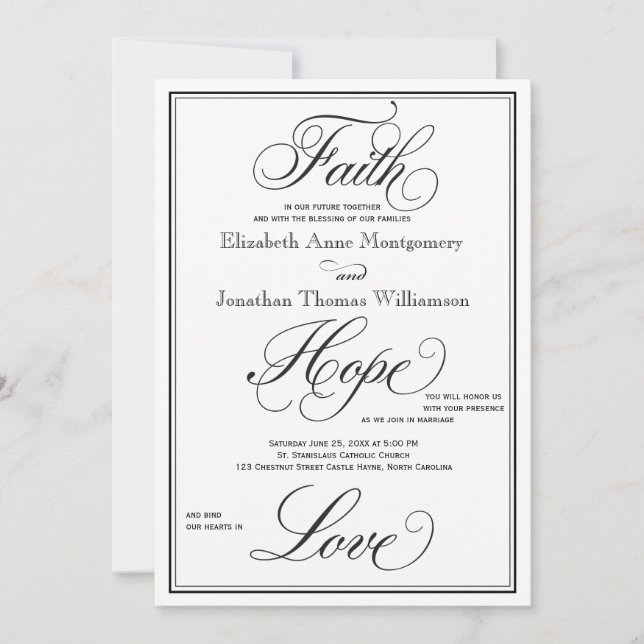 Formal Faith Hope Liebe Skript Hochzeit Einladung (Vorderseite)