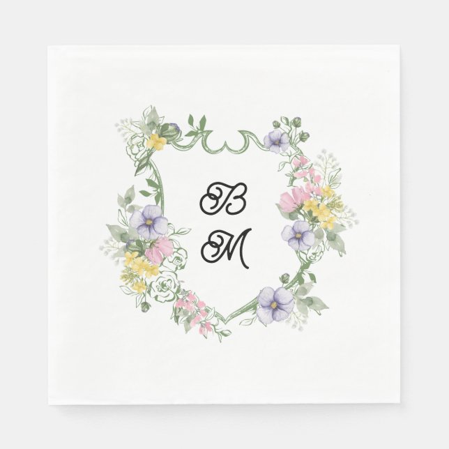 Formal Floral Monogram Crest Wedding Serviette (Vorderseite)