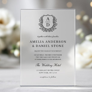 Formal floral Wappen Monogram Wedding Elegant Acryleinladungen