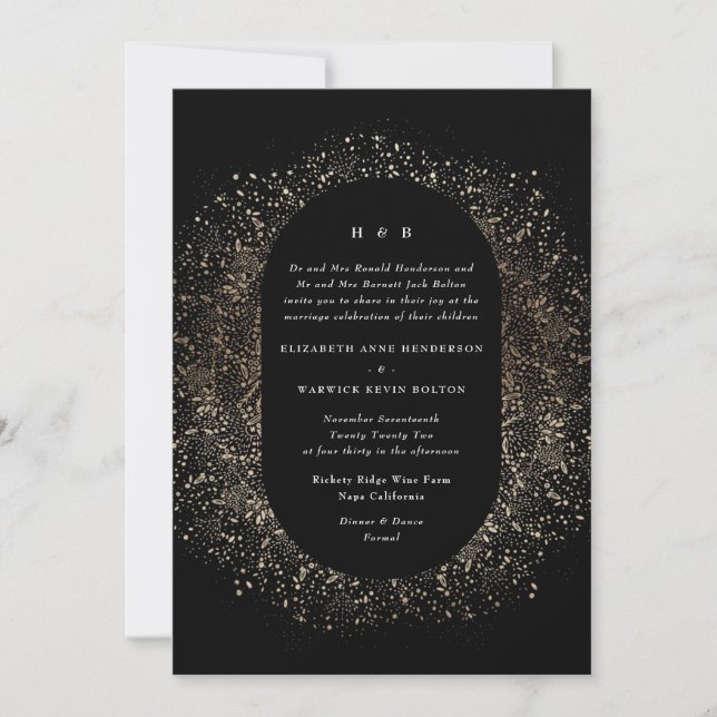 Formal Foil Black and Gold Wedding Arch Einladung (Vorderseite)